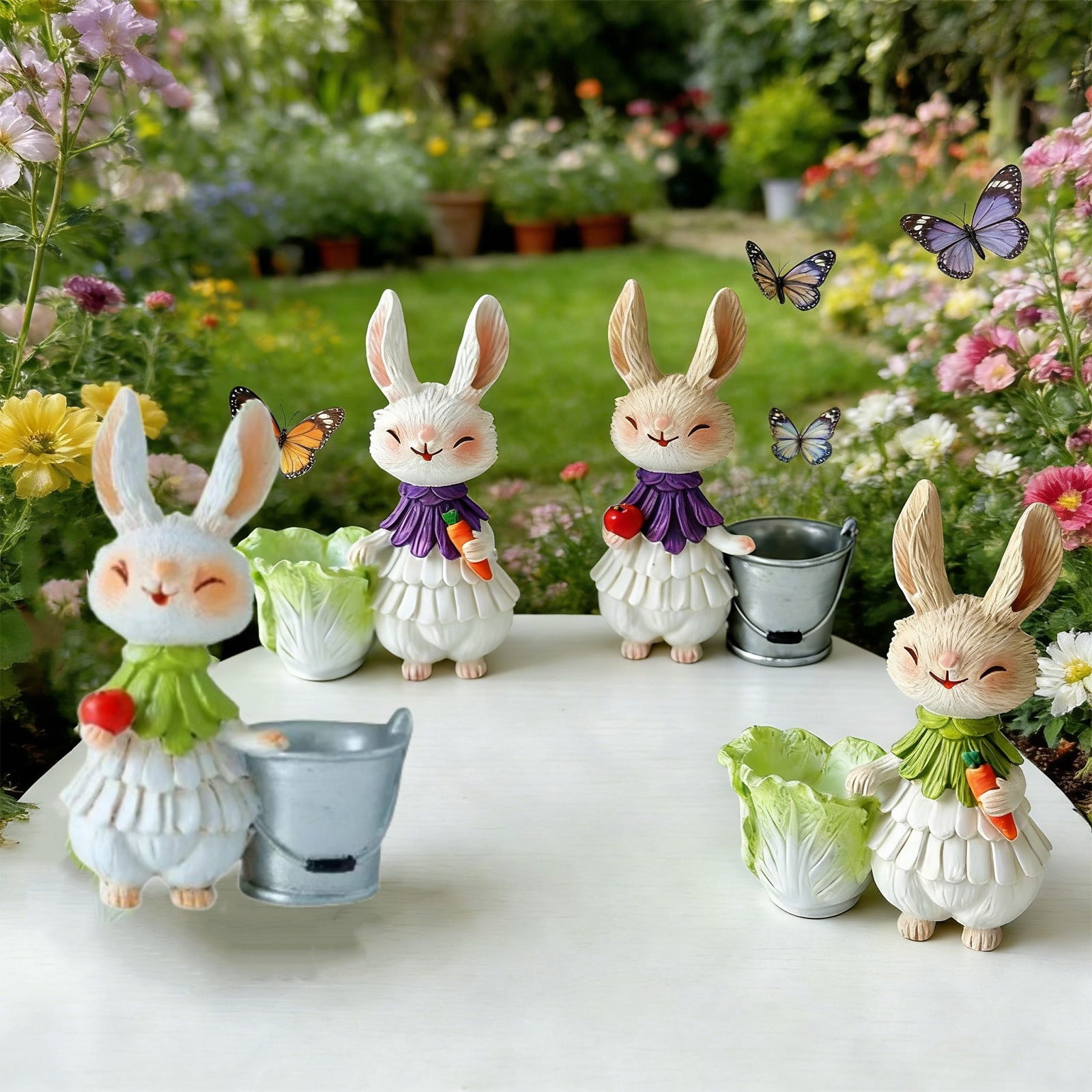 Naxoaeo Easter Resin Garden Rabbit Figurine, Handcrafted Bunny Statue ...