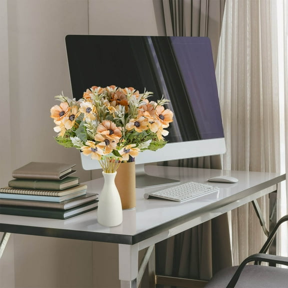 Naxoaeo Fake Artificial Flowers Bouquet for Decoration, Faux Silk Dahlia Flower Bouquet Floral Arrangement Fake Plant Decor for Tables Centerpieces, Home Office Party Wedding Decor