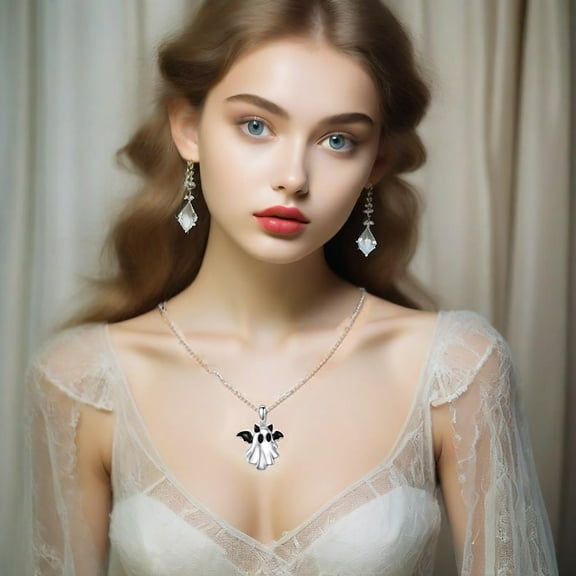 Naxoaeo Halloween Decorations Indoor Halloween Ghost Pendant Necklace with BatWing Horns Spooky Halloween Jewelry for Women Unique Gothic Fashion Accessory Ideal Halloween Gift Choice