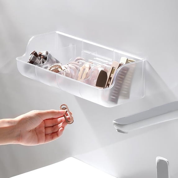 Naxoaeo No-Drill Wall Mounted Storage Box, Clear Plastic Cabinet Door Organizer, Kitchen Bathroom Sundries Storage Container, Adhesive Installation, Home Organization, Space Saver, Gift