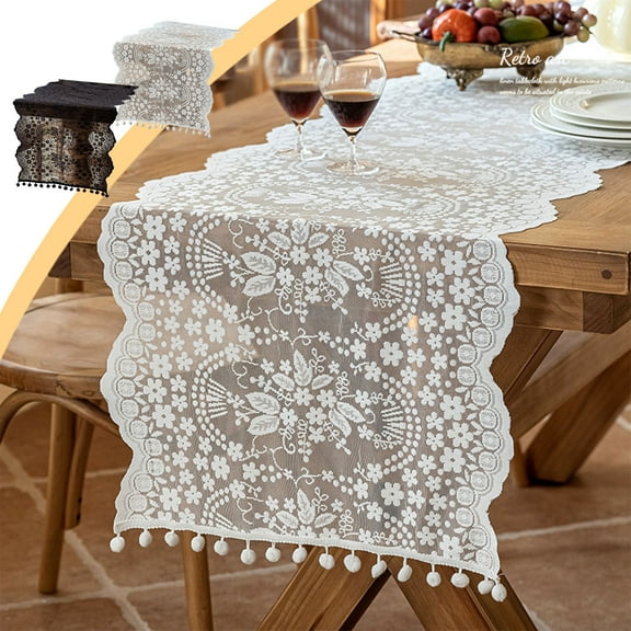 Naxoaeo Rustic Long Table Runner for Dining Table, 47x18 inch Mesh Tablecloth for Shoe Cabinet Dust Cover, Washable Polyester, Home Decor Gift