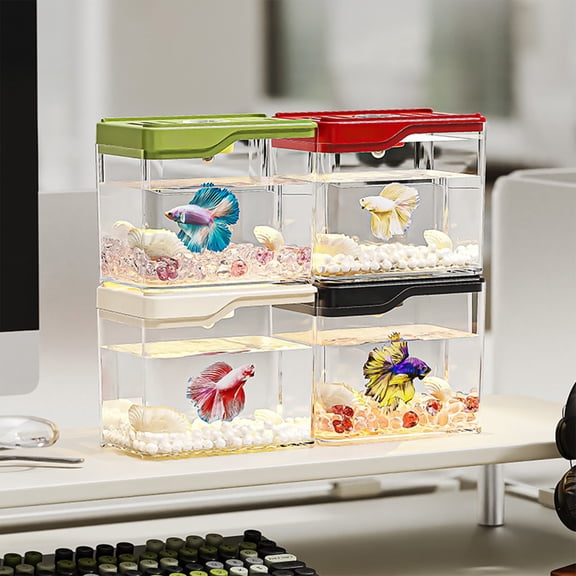 Naxoaeo Small Goldfish Tank, Desktop Aquarium with LED Light, Transparent Mini Fish Bowl for Home Office Decor, Tabletop Water Landscape for Fish, Desktop Waterfall Fountain Decor