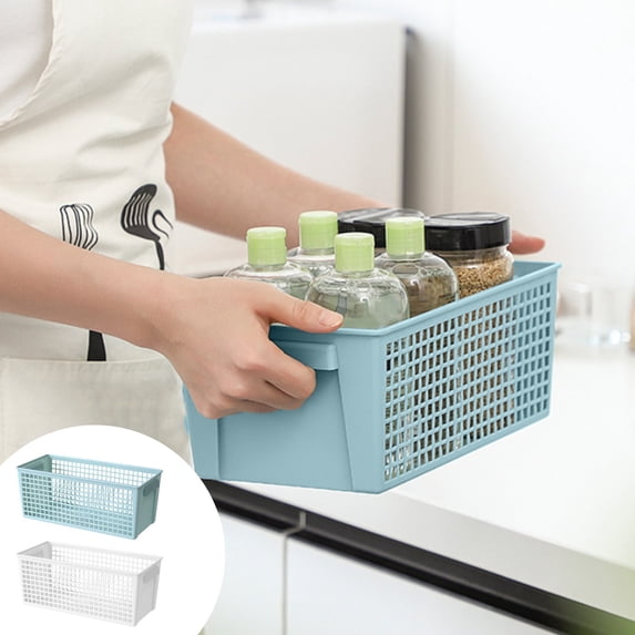Naxoaeo Small Plastic Storage Basket, Hollow Rectangular Organizer Bin with Handles, Stackable Multipurpose Container for Snacks, Pantry, Bathroom, Home Kitchen, Practical Gift