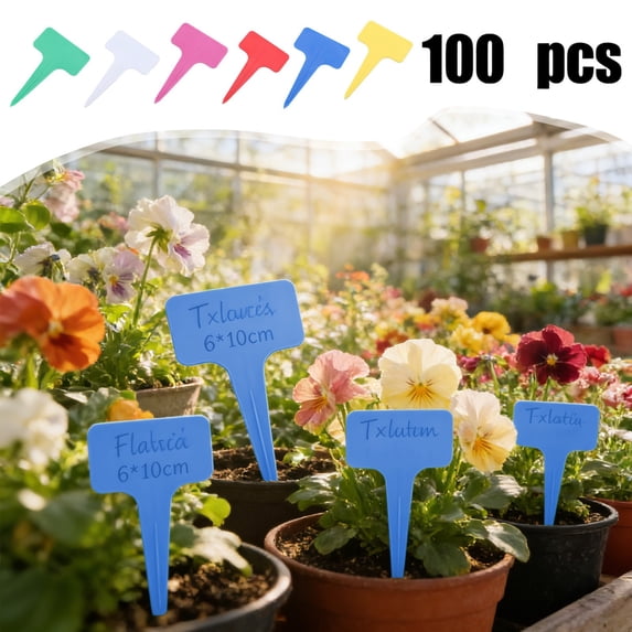 Naxoaeo T-Type Plant Labels, 100 Pack Plastic Herb Markers, Waterproof Garden Tags for Outdoor Plants, Vegetables, Flowers, Reusable PVC Nursery Signs, DIY Write-On Seedling ID Stakes for Gardening