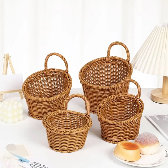 Naxoaeo Wall Hanging Storage Basket, Imitation Woven Rattan Organizer Bin for Bathroom, Living Room, Kitchen, Vintage Plastic Wicker Shelf Caddy, Decorative Hanging Basket, Farmhouse Home Decor