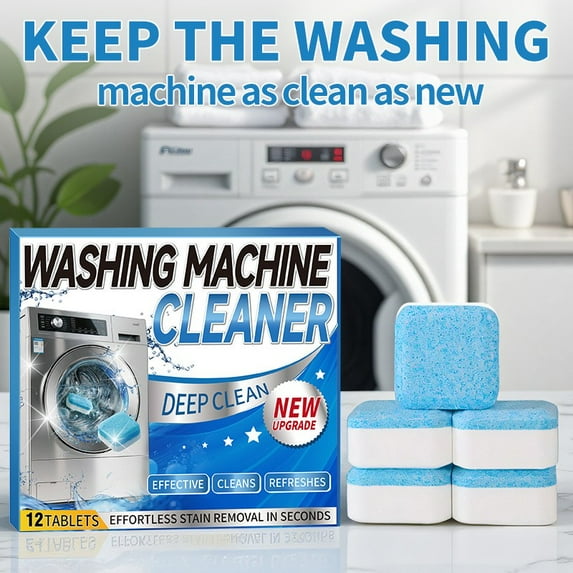 Naxoaeo Washing Machine Cleaner Tablets, 12 Pcs Deep Cleaning Descaler Deodorizer Tablets for Front Load & HE Washers, Removes Odor & Limescale, Cleans Drum Tub & Internal Parts, Laundry Care