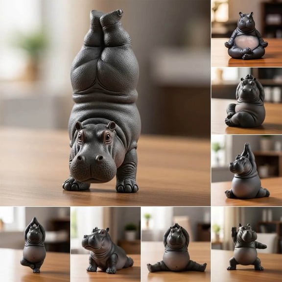 Naxoaeo Yoga Hippo Resin Figurine, Funny Animal Statue Home Decor for Desk, Unique Whimsical Gift for Yoga Lovers