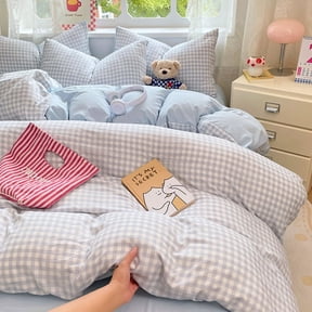 Nayoroom 2 Pieces Light Blue Gingham Quilt Set Buffalo Plaid Comforter Set Grid Simple Geometric Square Pattern Soft & Breathable Microfiber Bedding Set with Pillowcases,Twin Size