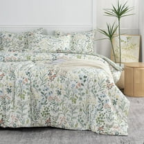 Nayoroom 3 Pieces Floral Comforter Set Soft Bedding Comforter Set Garden Style Green Red Flower Print Botanical Flowers Comforter Set for All Seasons
