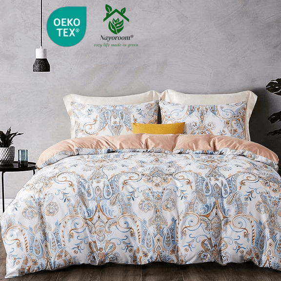 Nayoroom Duvet Cover King Size, 3 Pieces White Orange Boho Vintage Flowers Reversible Bed Linen Soft Microfibre Duvet Cover Set