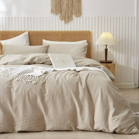 Nayoroom Farmhouse 3-Piece Beige Duvet Bedding Sets, Queen