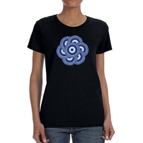 Nazar Eye Multi Eye Flower Wt Shaped T-Shirt Women -Image by Shutterstock, Female XX-Large