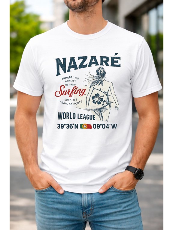 Nazaré Surfing Graphic T Shirt | Portugal Surf World League Coastal Tee
