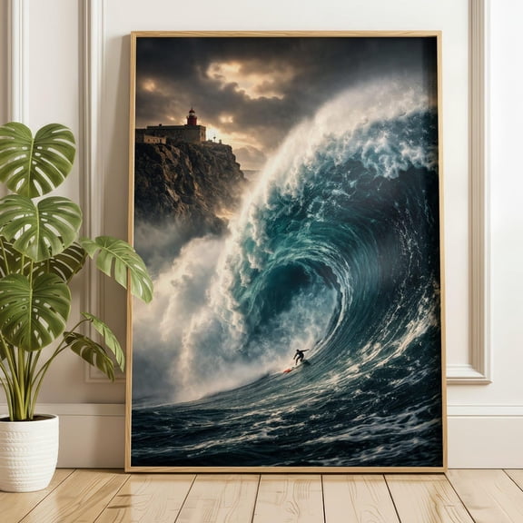 Nazare Big Wave Poster, Dramatic Ocean Wall Art, Surf Photography Print, Unframed Paper Poster 16x20in