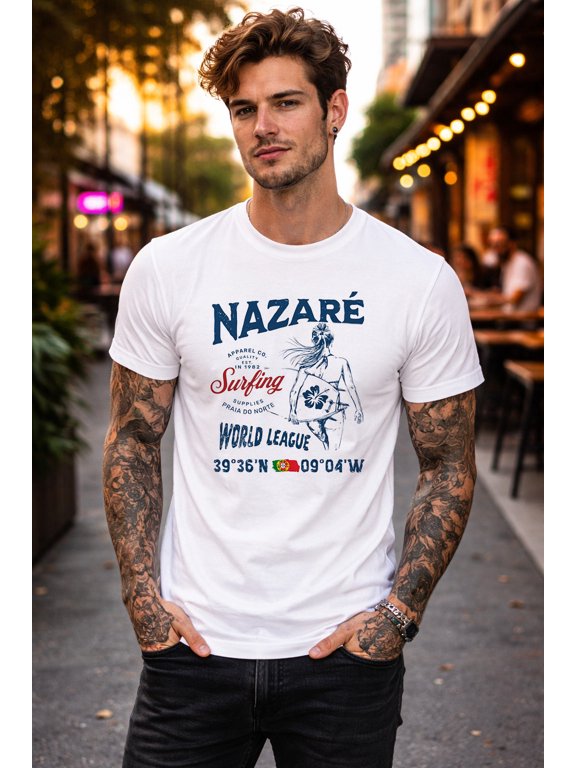 Nazare Portugal Surfing T-Shirt Vintage Beach Surf Graphic Unisex Tee S-3XL
