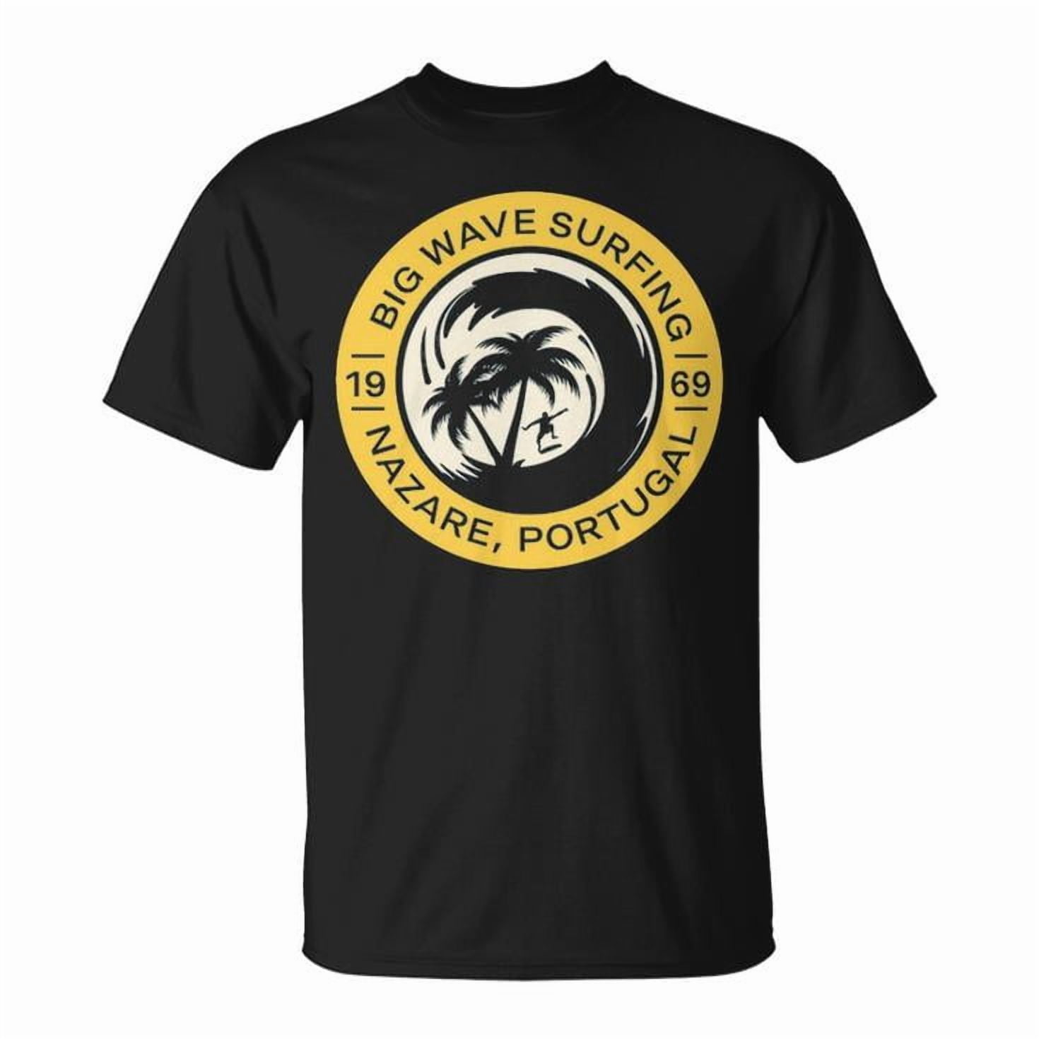 Nazare Surfing Big Wave Graphic Tee Unisex Adult Cotton Portugal Surfer T-Shirt for Beach Lovers or Casual Wear, Size 4XL, Color Black