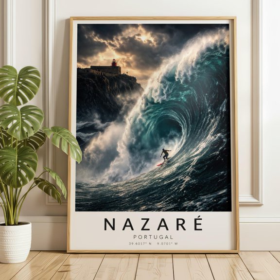 Nazare Wave Poster, Big Wave Surf Art, Portugal Wall Art, Ocean Print, Coastal Decor, Surf Photography, Beach House Decor , Poster Print Only