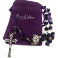 thumbnail image 1 of Nazareth Store Deep Purple Beads Rosary Catholic Necklace Holy Soil & Crucifix Cross Jerusalem Velvet Bag, 1 of 8