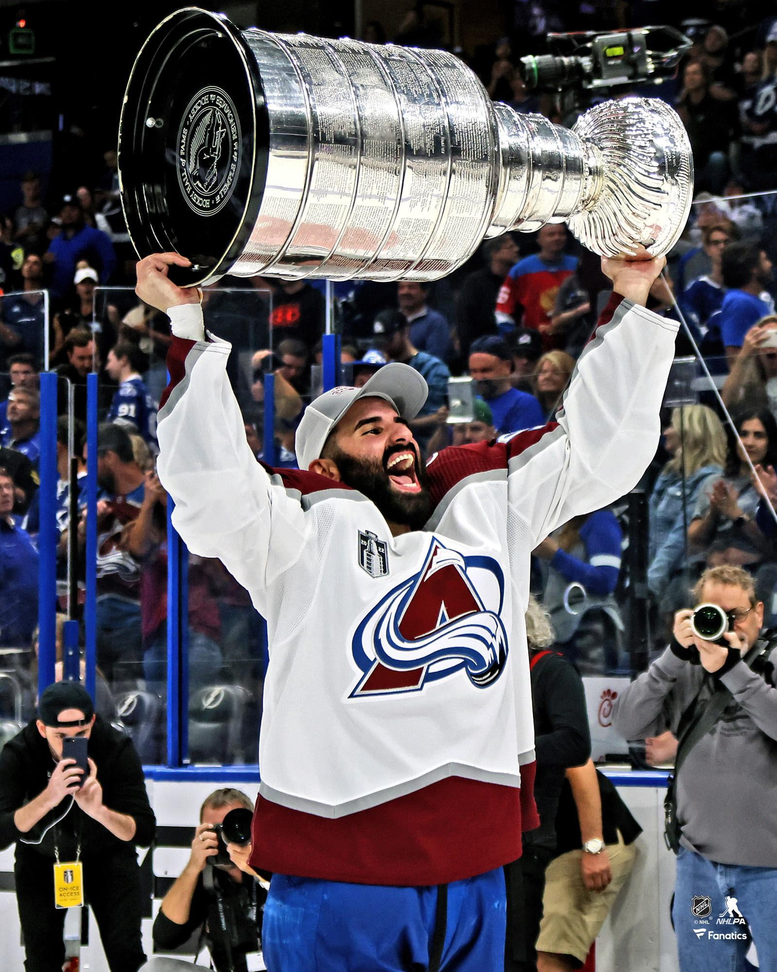 Nazem Kadri Colorado Avalanche Unsigned 2022 Stanley Cup Champions Raising Cup Photograph