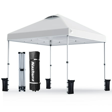 Nazhura 10ft x 10ft White Pop Up Outdoor Canopy, Adjustable Height