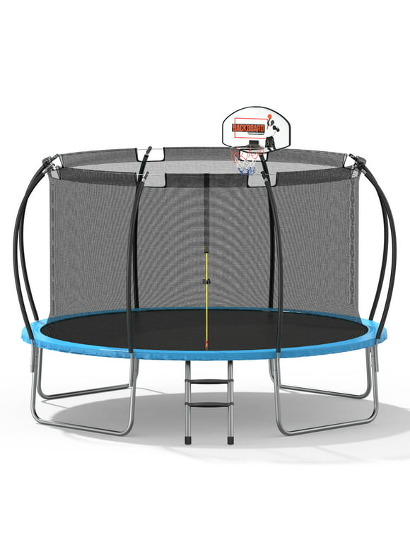 Nazhura  12' Round Backyard Trampoline with Safety Enclosure and Basketball Hoop