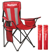 Nazhura 2 Pack Folding Camping Chair with Cooler Pouch, Mesh Backrest and Cup Holder Pocket (Red, 2 Pack)