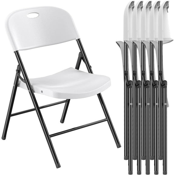 Nazhura 350 Weight Limit Heavy Duty Plastic Folding Chair with Reinfoced Steel Frame for Indoor and Outdoor, Wedding, Party, Restaurant, Meeting Room, Patio and Garden (White, 6 Pack)