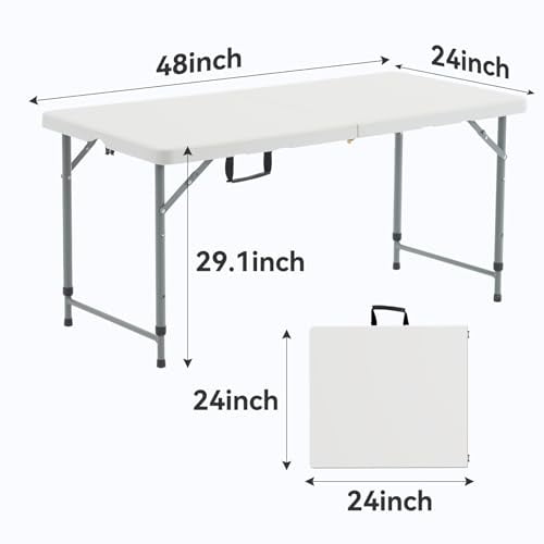 Nazhura 4 Foot Foldable/Folding Table Heavy Duty, Durable and Portable for Dining Picnic and Party