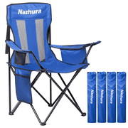 Nazhura 4 Pack Folding Camping Chair with Cooler Pouch, Mesh Backrest and Cup Holder Pocket Blue, 4 Pack