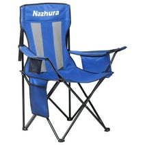 Nazhura 4 Pack Folding Camping Chair with Cooler Pouch, Mesh Backrest and Cup Holder Pocket (Blue, 4 Pack)