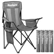 Nazhura 4 Pack Folding Camping Chair with Cooler Pouch, Mesh Backrest and Cup Holder Pocket (Grey, 4 Pack)