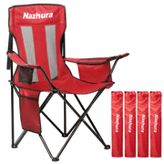 Nazhura 4 Pack Folding Camping Chair with Cooler Pouch, Mesh Backrest and Cup Holder Pocket Red, 4 Pack