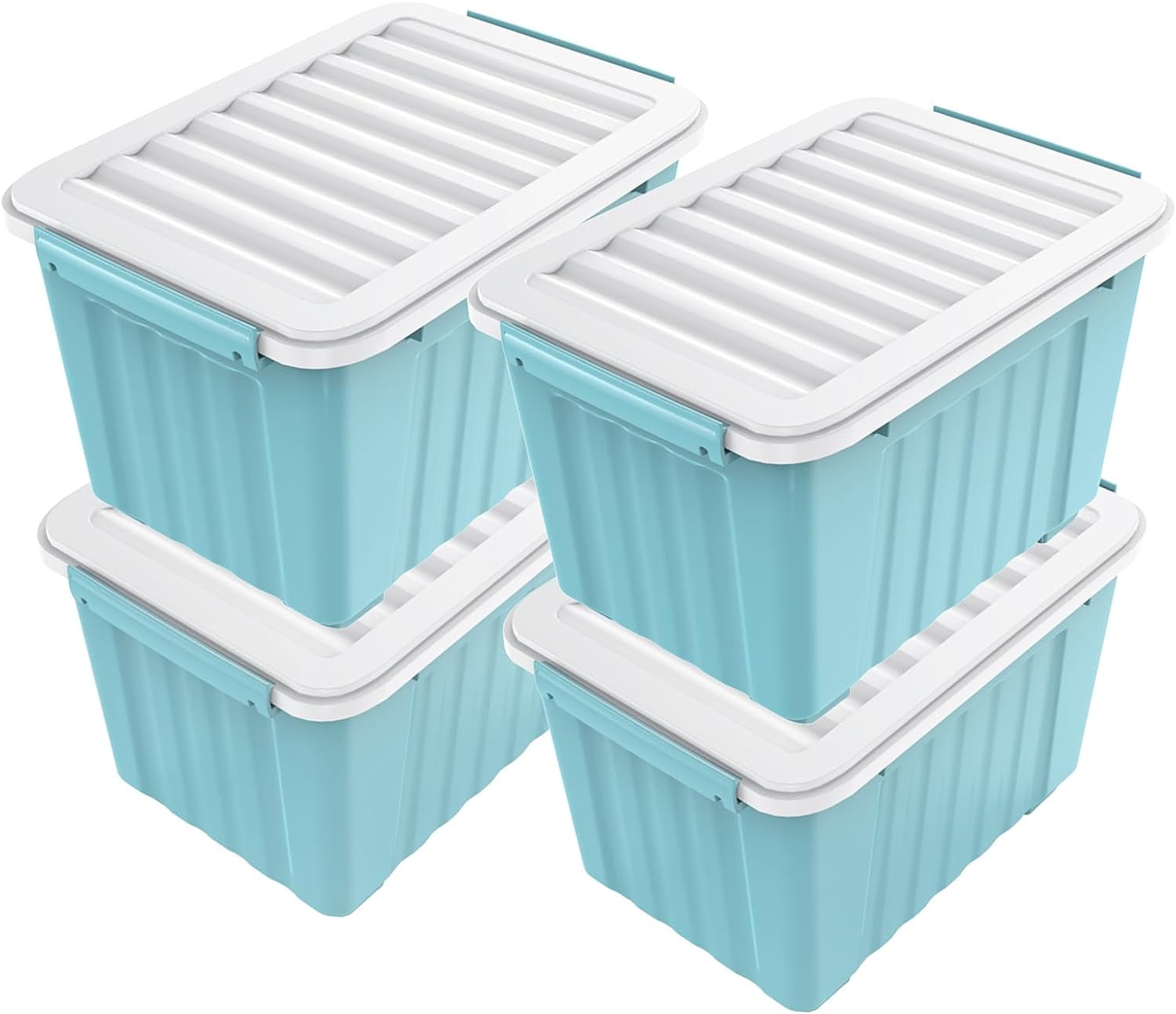 Blue 72 Quart Stackable Plastic Storage Bins with Lids, 6-Pack