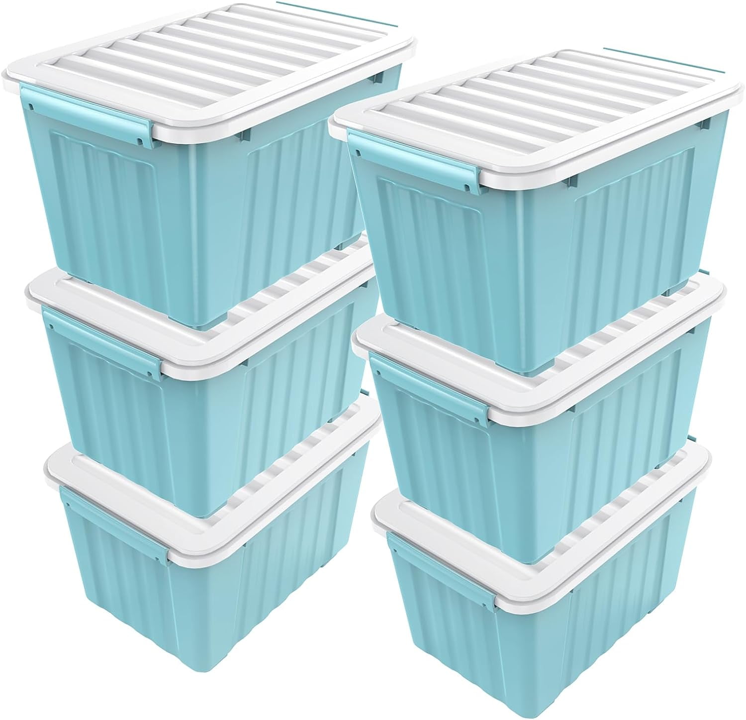 Blue 72 Quart Stackable Plastic Storage Bins with Lids, 6-Pack