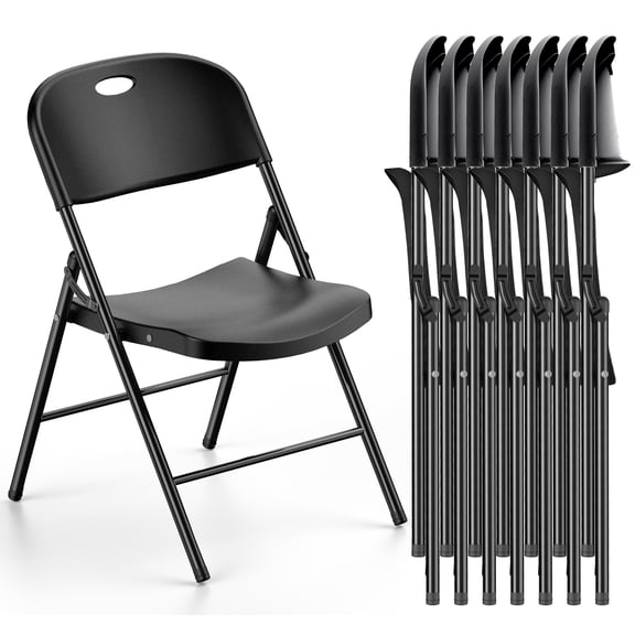 Nazhura 8 Pack 650 Weight Limit Heavy Duty Plastic Folding Chair with Reinforced Steel Frame for Indoor and Outdoor, Wedding, Party, Restaurant, Meeting Room, Patio and Garden Black