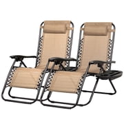 Nazhura Adjustable Zero Gravity Chair with Pillow and Cup Holder - Set of 2 Khaki