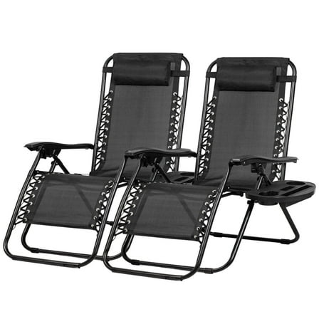 Nazhura Adjustable Zero-Gravity Chairs with Pillow and Cup Holder - Set of 2 Black