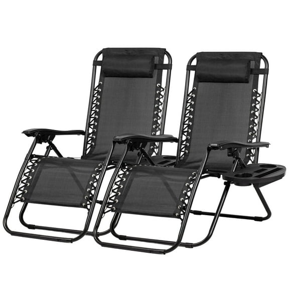 Nazhura Adjustable Zero-Gravity Chairs with Pillow and Cup Holder - Set of 2 Black