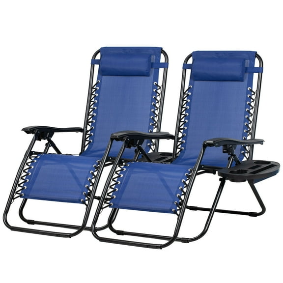 Nazhura Adjustable Zero-Gravity Chairs with Pillow and Cup Holder -Set of 2 Blue