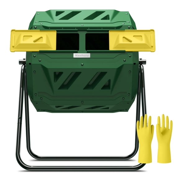 Nazhura Compost Tumbler Bin Composter Dual Chamber 43 Gallon, Green