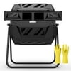 Nazhura Compost Tumbler Bin Dual Chamber 43 Gallon, Outdoor Use Garden Composter