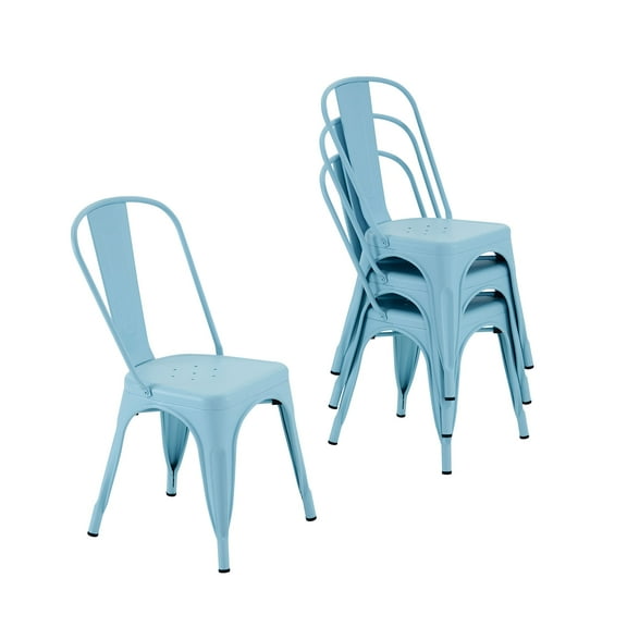 Nazhura Metal Dining Chair Farmhouse Tolix Style for Kitchen Dining Room Caf Restaurant Bistro Patio, 18 Inch, Stackable, Waterproof Indoor/Outdoor (Sets of 4) (Blue)