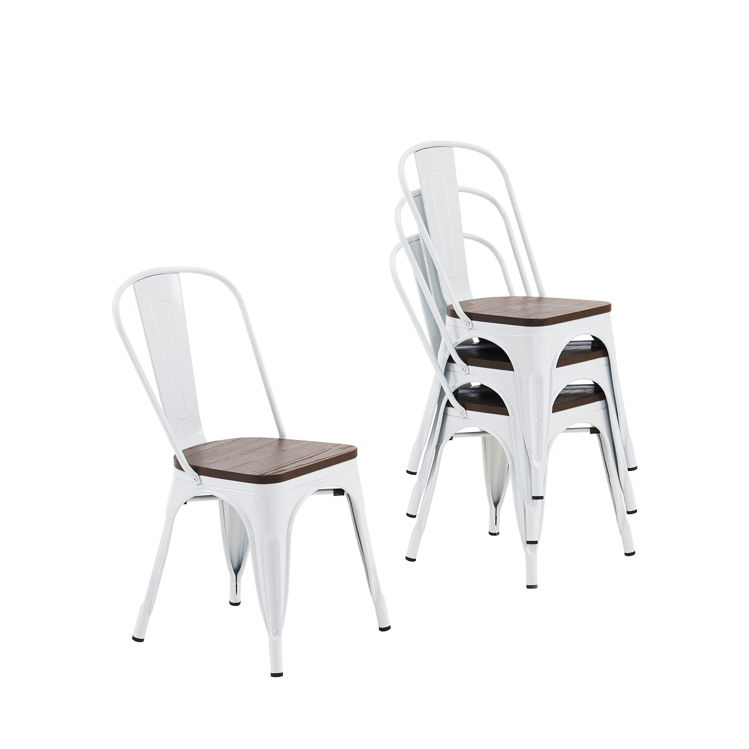 Nazhura Farmhouse Tolix Metal Wood Dining Side Chair, Set of 4