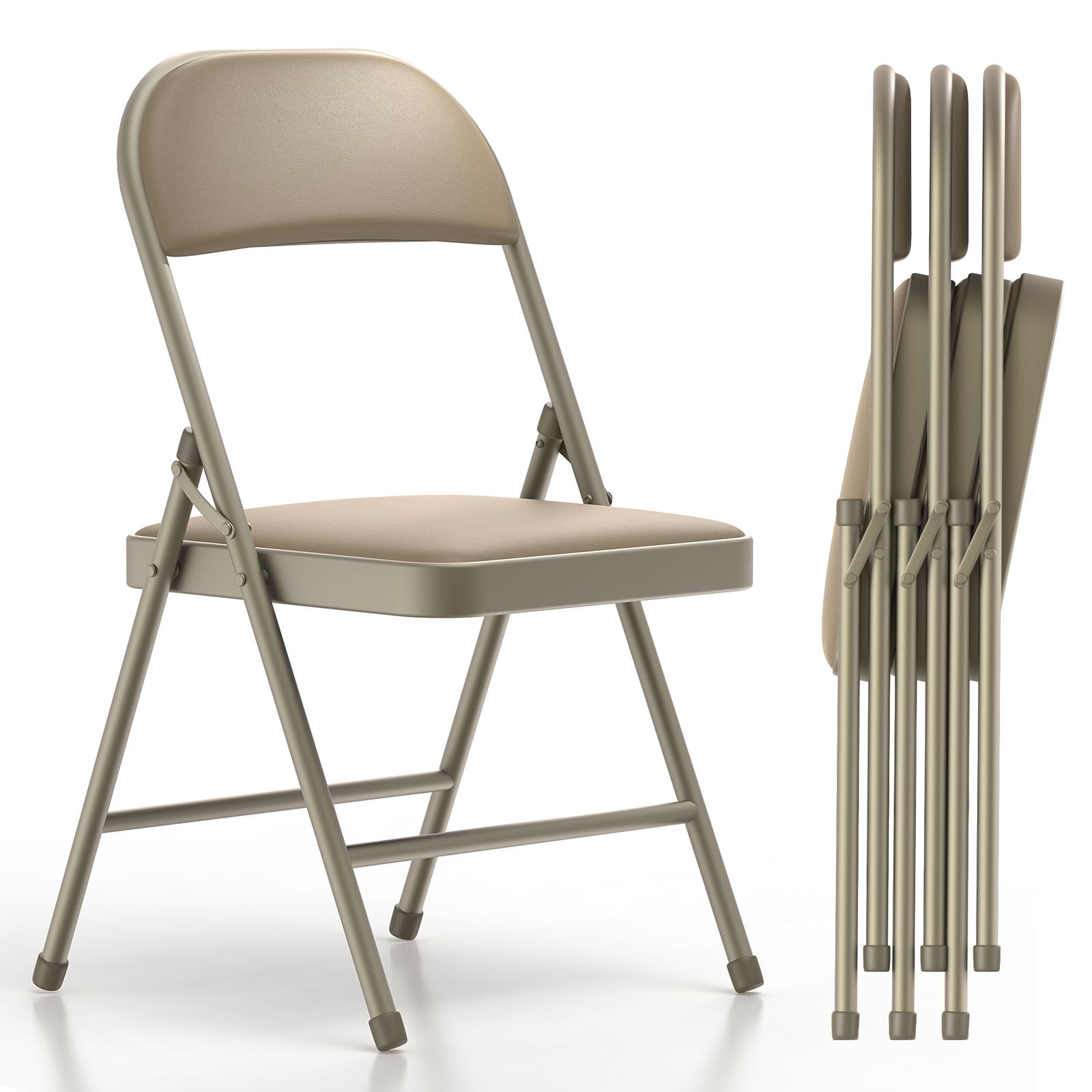 Nazhura Heavy Duty Folding Chairs with Padded Cushion, Khaki Metal