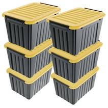 Nazhura Plastic Storage Bin, Black Stackable and Nestable Storage Boxes with Yellow Lids and Secure Latching Buckles, Large Storage Container, 72 Qt-6 Pack
