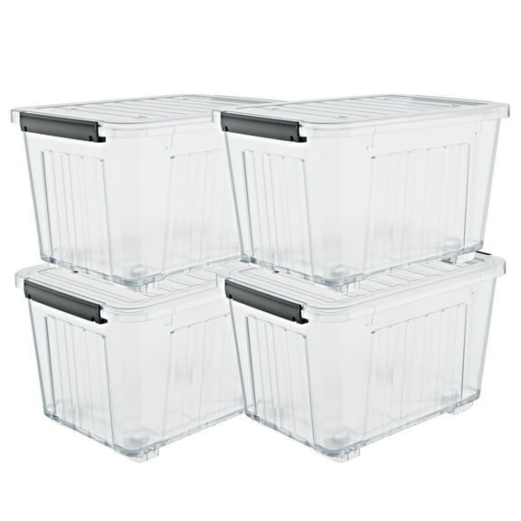 Nazhura Plastic Storage Bin, Clear Stackable and Nestable Storage Boxes with Lids and Secure Latching Buckles, Large Storage Container, 97 Qt-4 Pack