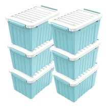 Nazhura Plastic Storage Bins, Stackable and Nestable Storage Boxes with White Lids and Secure Latching Buckles, Large Storage Container (Blue, 97Quart-6 Pack)