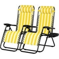 thumbnail image 1 of Nazhura Set of 2 Relaxing Recliners Patio Chairs Adjustable Steel Mesh  Lounge Chair Beach Chairs with Pillow and Cup Holder (Yellow Stripe), 1 of 8