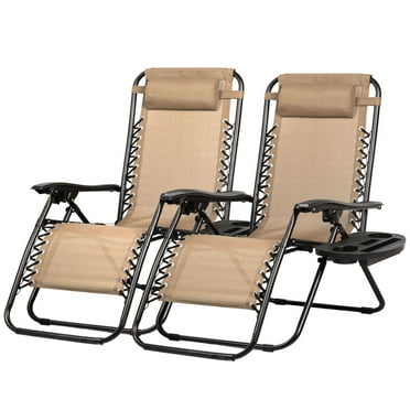 Nazhura Adjustable Zero Gravity Chair with Pillow and Cup Holder - Set of 2 Khaki