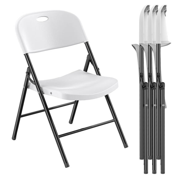 Nazhura Steel Frame Indoor and Outdoor Heavy Duty Folding Chair, White (Set of 4)